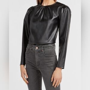 ⚡️SALE Express Black Faux Leather Puff Sleeve Top